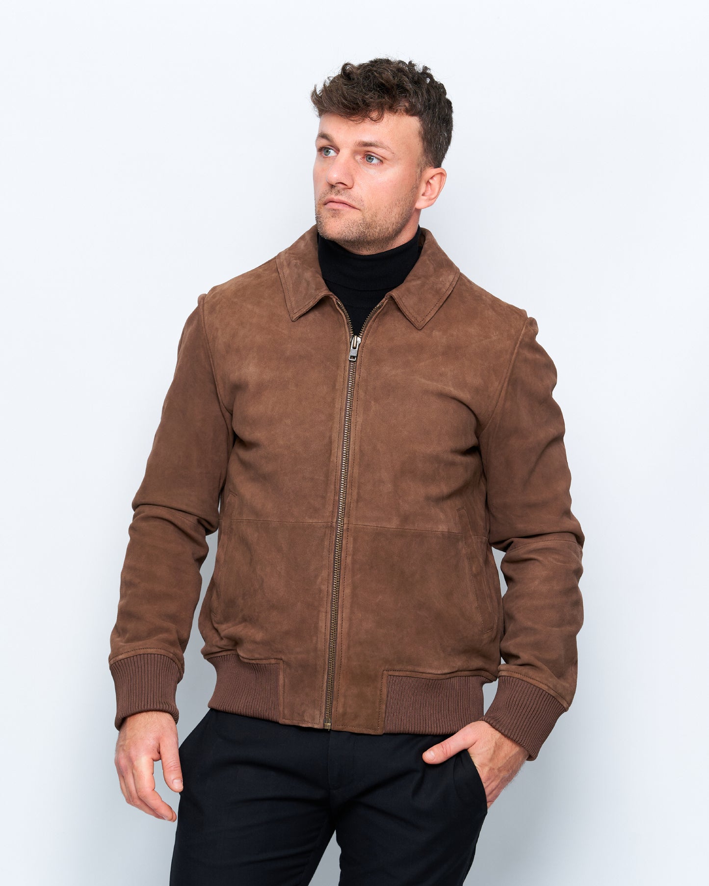 Giubbotto In Vera Pelle Scamosciata Con Collo A Camicia E Bordo E Polsi In Maglia - Marpel l'Atelier