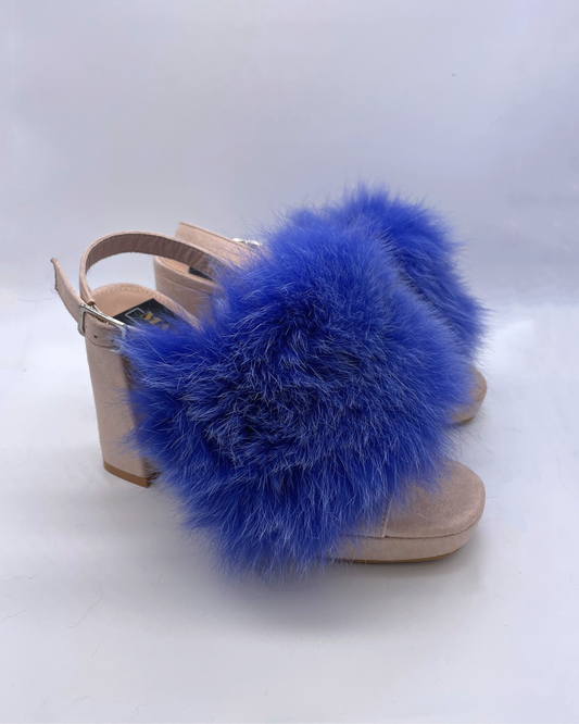 Sandalo con fascione in pelliccia di volpe blu - Marpel l'Atelier