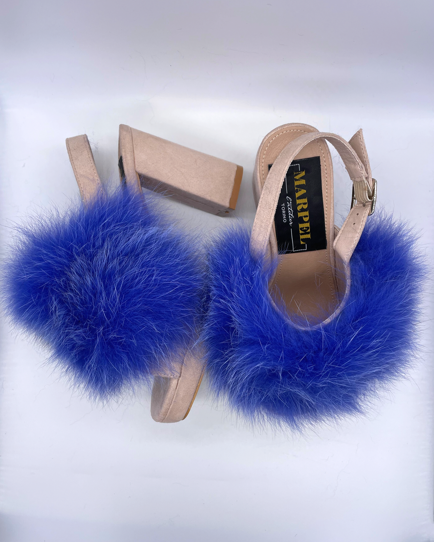 Sandalo con fascione in pelliccia di volpe blu - Marpel l'Atelier