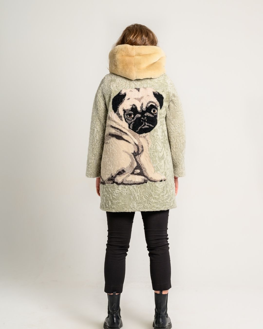Cappotto reversibile in montone baby lamb con disegno cane intarsiato - Marpel l'Atelier