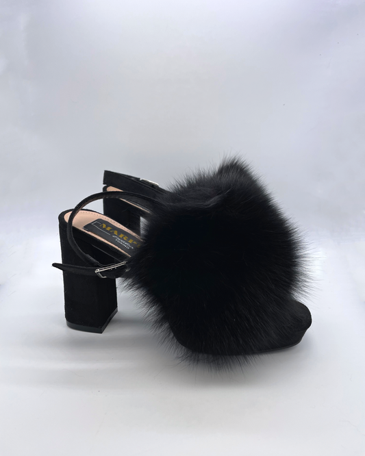 Sandalo con fascione in pelliccia di volpe nera - Marpel l'Atelier